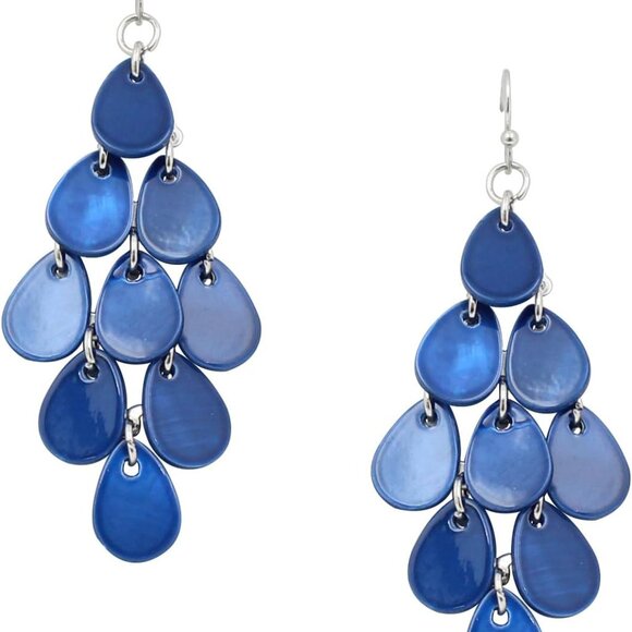 Blue Sea Shell Tear Drop Earrings on French Wire for Women - Summer Beach Jewelr - Picture 1 of 6